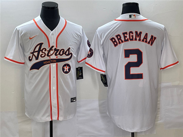 Men's Houston Astros #2 Alex Bregman White With Patch Cool Base Stitched Baseball Jersey
